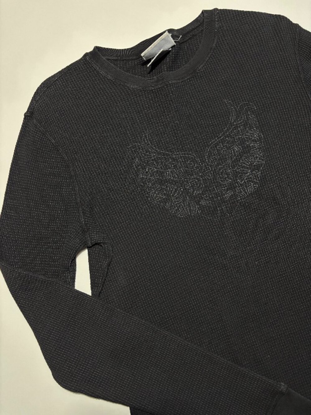 AU BLACK & WHITE Y2K GRUNGE WAFFLE KNIT LONG SLEEVE COTTON TOP